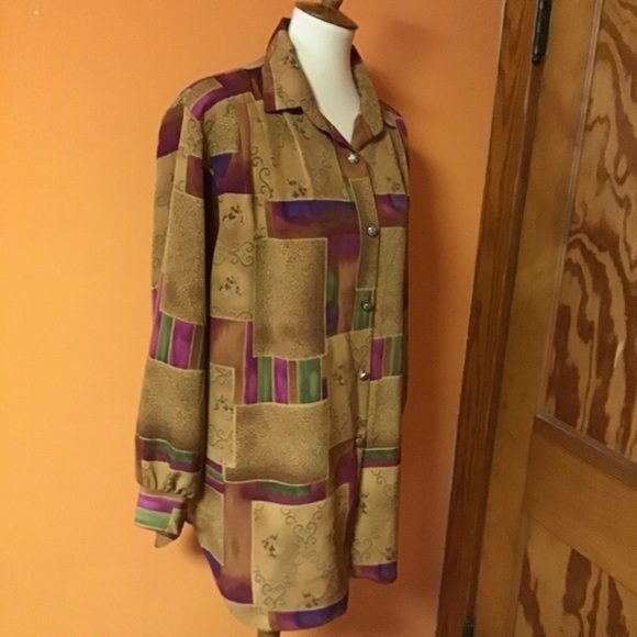 Vintage 90s bright patchwork print shirt - Picture 5 of 9